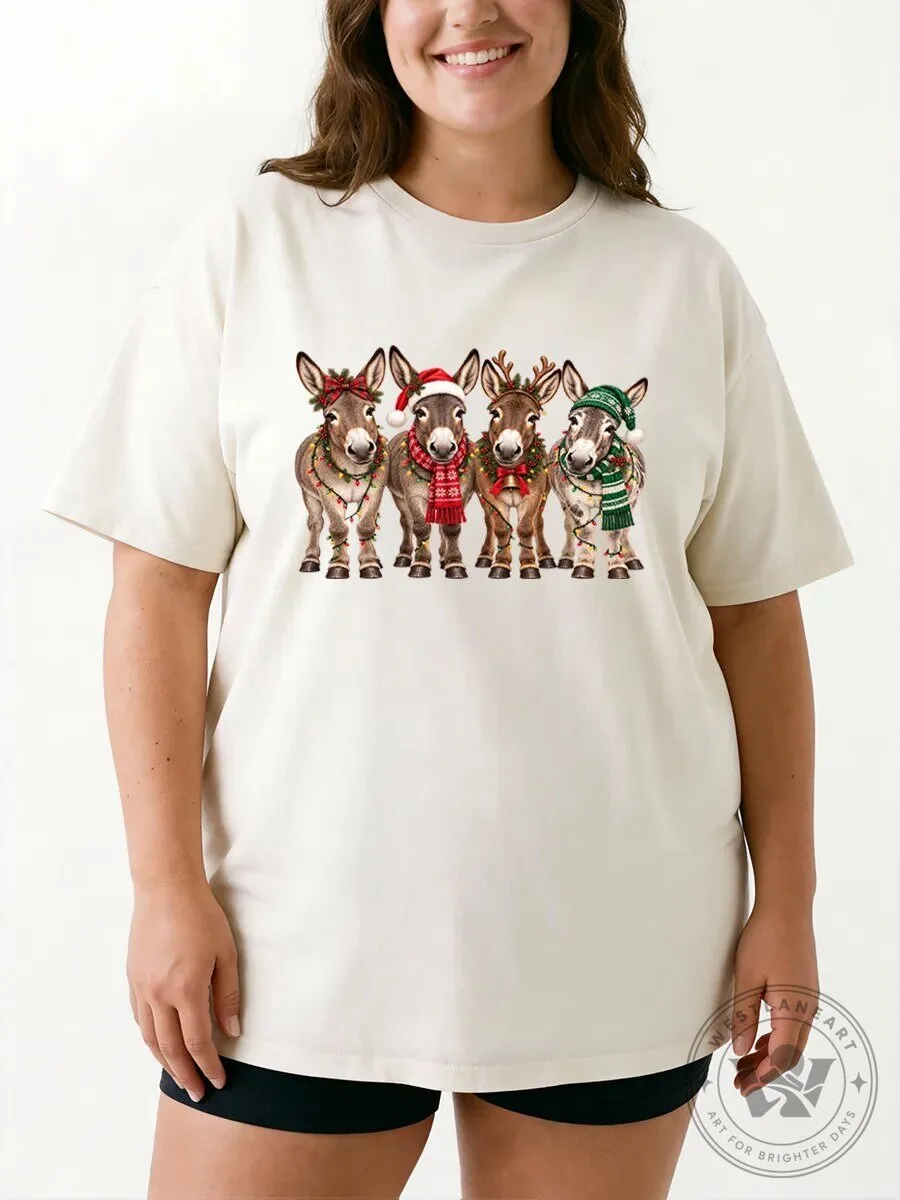 Cute Christmas Donkeys Holiday Lights Festive Farm Animal T-Shirt