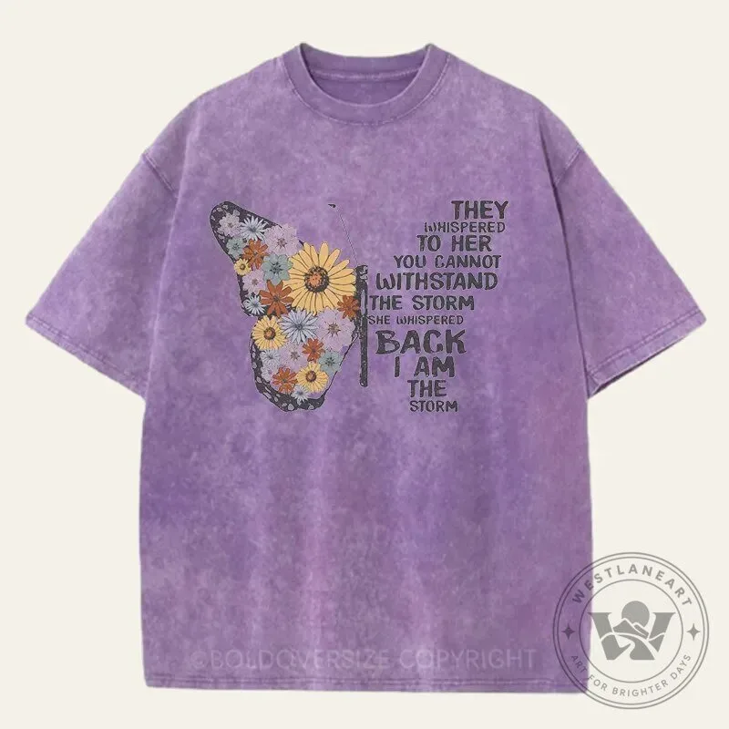 I Am The Storm Butterfly Inspirational Quote Washed Purple T-Shirt
